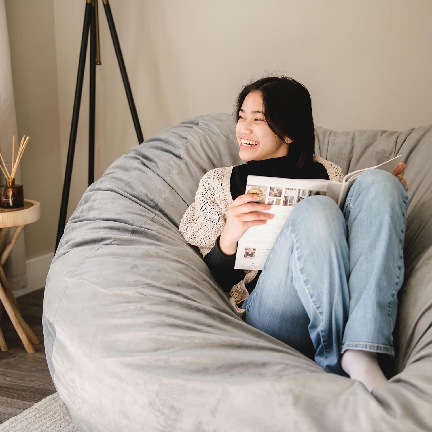 Fuf XXL 7-Foot Grey Foam Bean Bag Chair - Plush, Removable Cover For Comfort