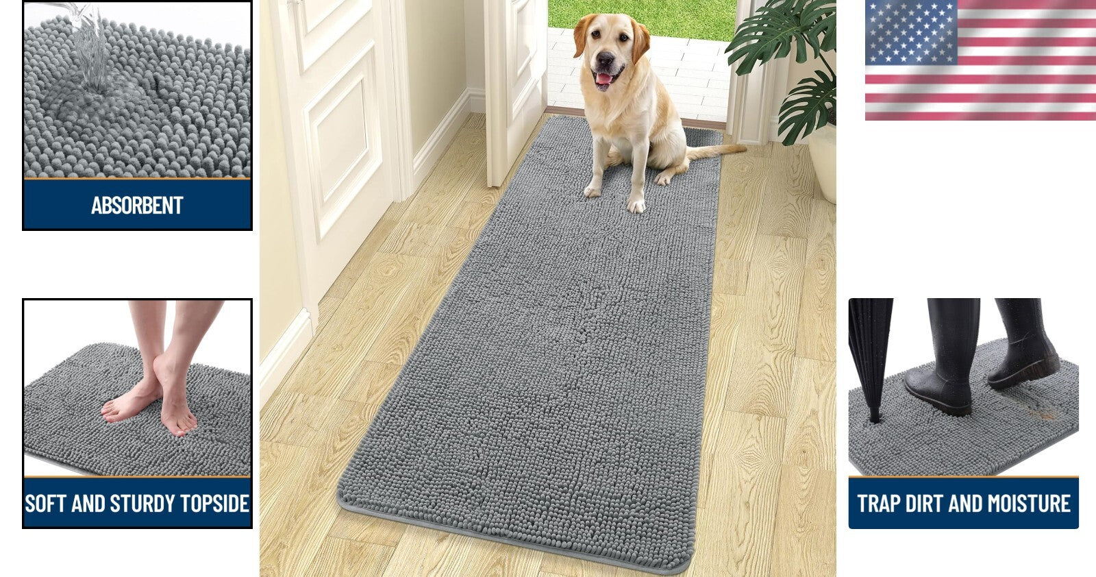 Non-Slip 70x24 Dog Door Mat - Absorbent Chenille for Muddy Paws & Easy Clean