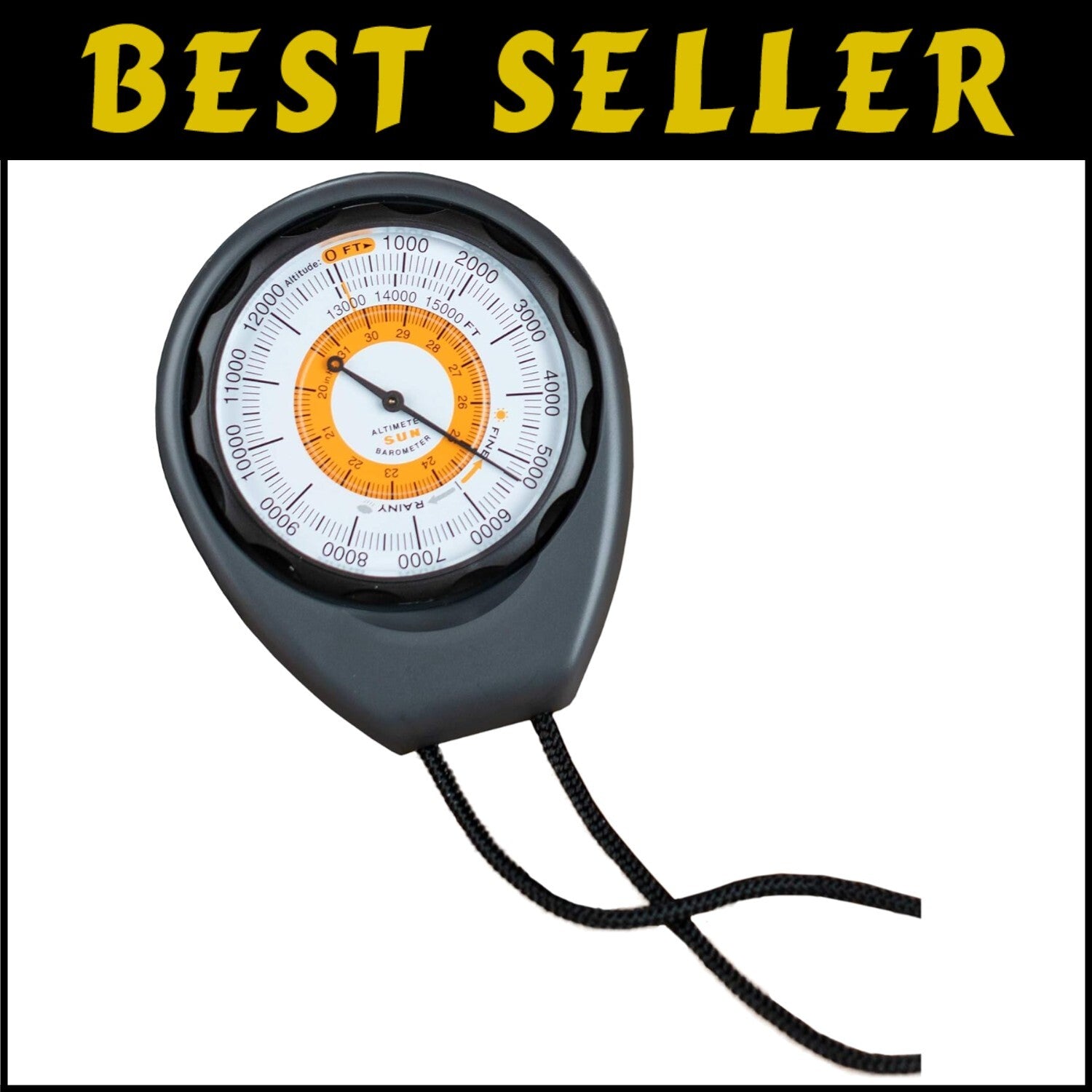 Rugged 15,000 ft Altimeter 203: Battery-Free Analog Barometer with Carry Lanyard