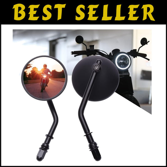 Aluminum 3" Round Mirrors - Black Handlebar Mount for Cruiser & Bobber Bikes