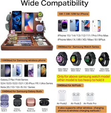 Load image into Gallery viewer, 27W Wood Charging Station: 4-in-1 Fast Wireless Charger &amp; Nightstand Organizer
