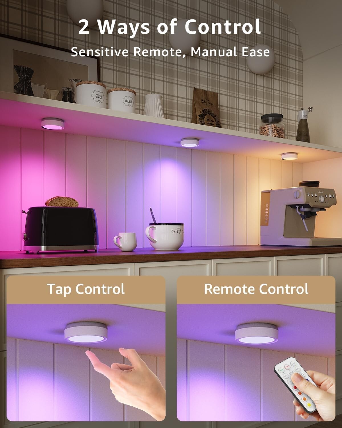 Magnetic RGB Puck Lights with Remote - Easy Touch for Dimmable Illumination