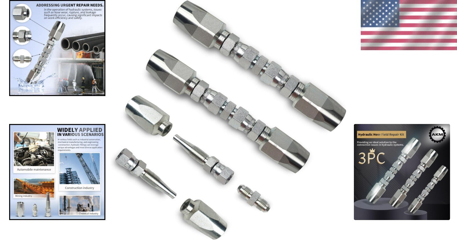 Corrosion-Resistant Hydraulic Hose Repair Set (1/4", 3/8", 1/2") for 4000 PSI