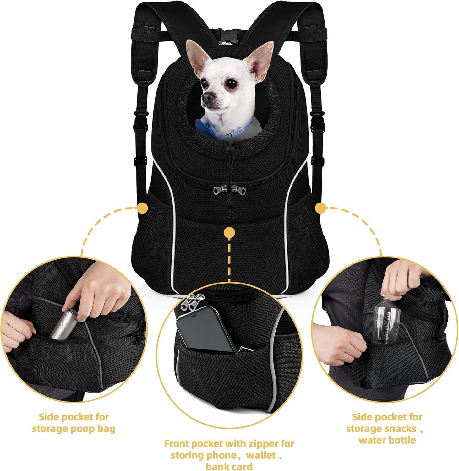 Ergonomic Dog Carrier Backpack with Safety Belt, Multi-Pocket Design for Travel