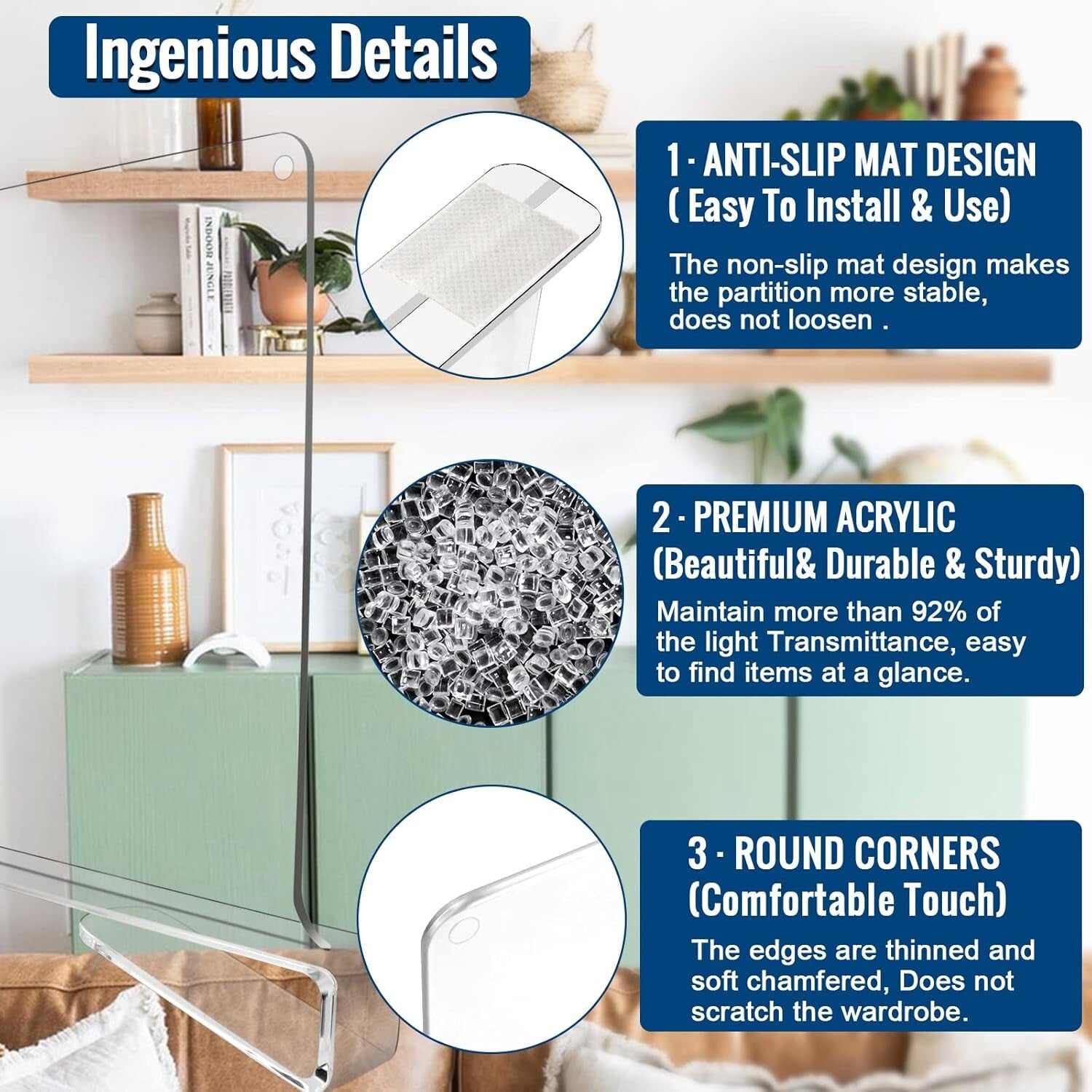 12 Pack Clear Acrylic Shelf Dividers for Stylish Closet and Home Organization