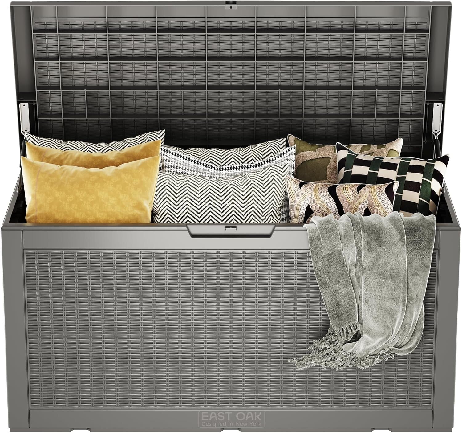 Modern 100 Gallon Resin Outdoor Storage Box with Hydraulic Lift for Easy Use