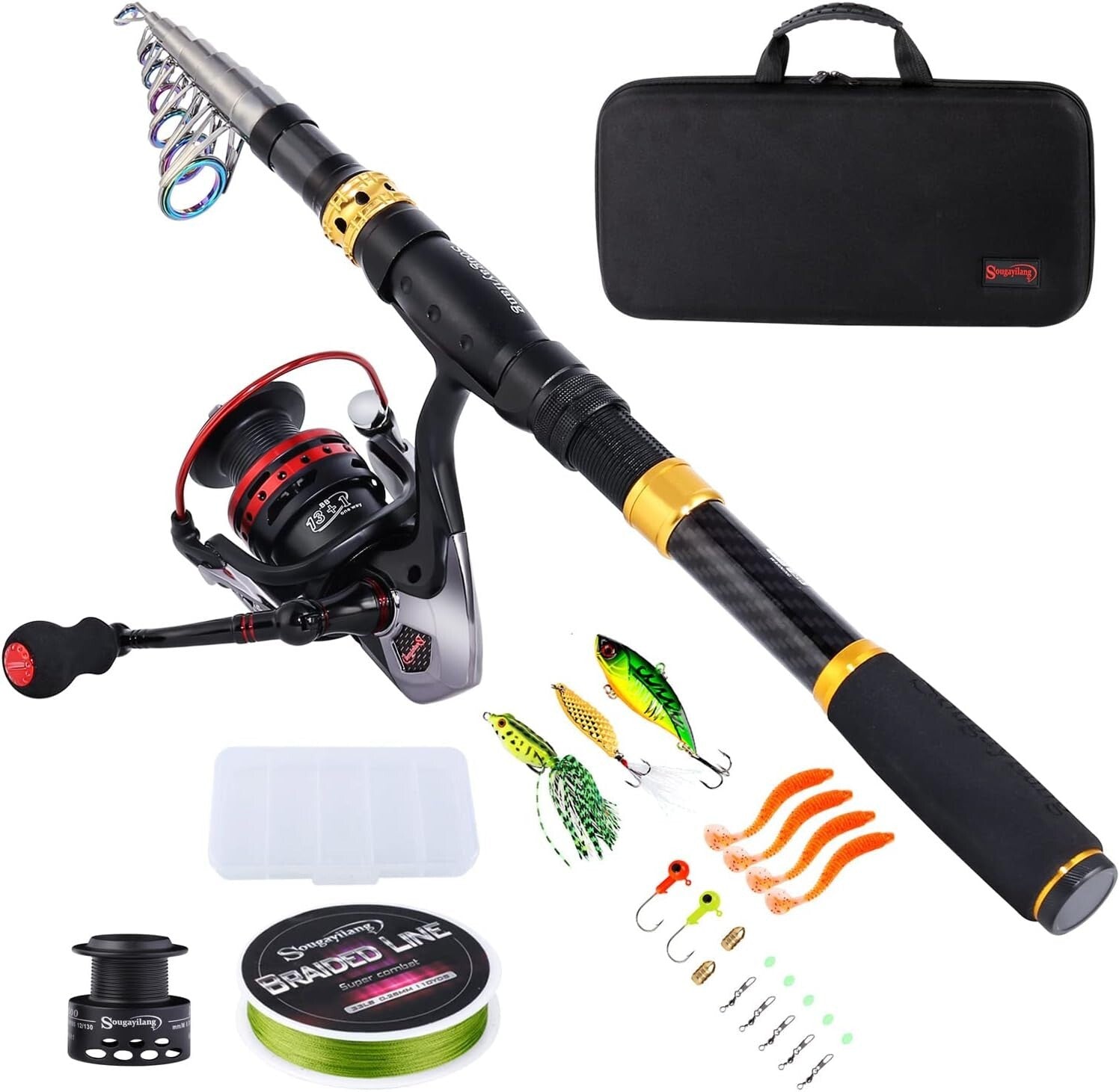Complete Fishing Gear Set: 2.1m Telescopic Rod, Reel & Carrier - Lightweight
