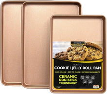 Load image into Gallery viewer, Luxury 3-Piece Cookie Sheet Set - Rose Gold Granite with Easy Release Surface