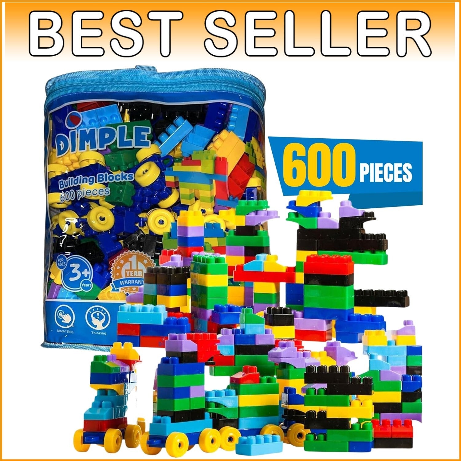 Waterproof Kids Building Blocks Set - 600 Interlocking Toys for Imaginative Play