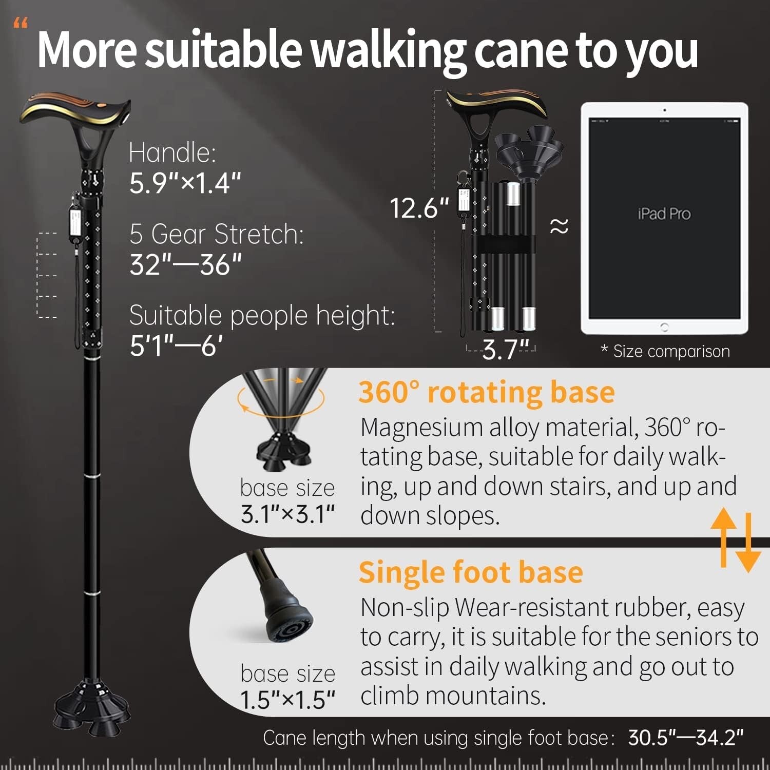 Ergonomic Foldable Cane with Smart Alarm & LED Light for Fashionable Mobility