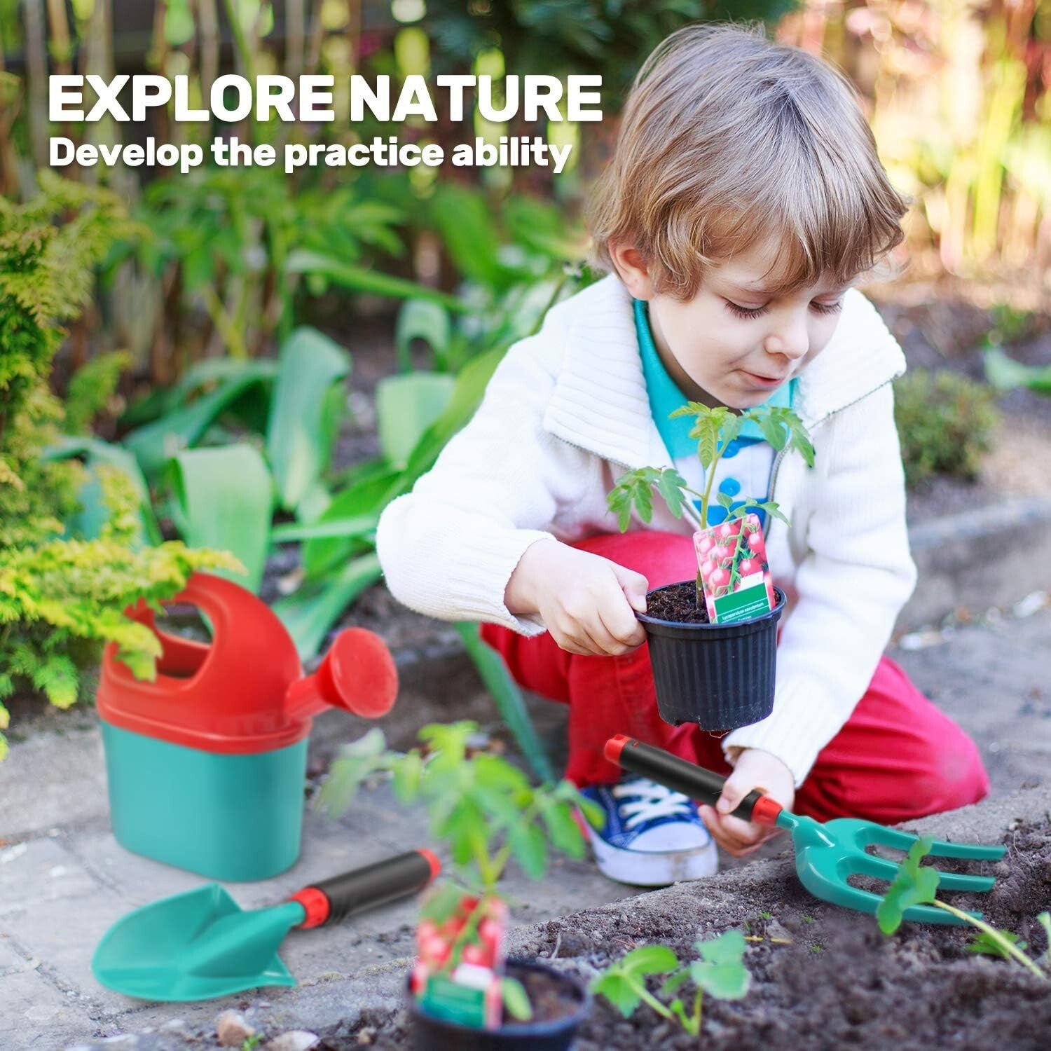 Child-Sized Gardening Tool Set for Outdoor Fun - Includes Wheelbarrow & Gloves