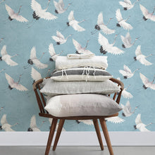 Load image into Gallery viewer, Elegant Halcyon Blue Peel &amp; Stick Wallpaper with Crane Design - 20.5'' x 216''