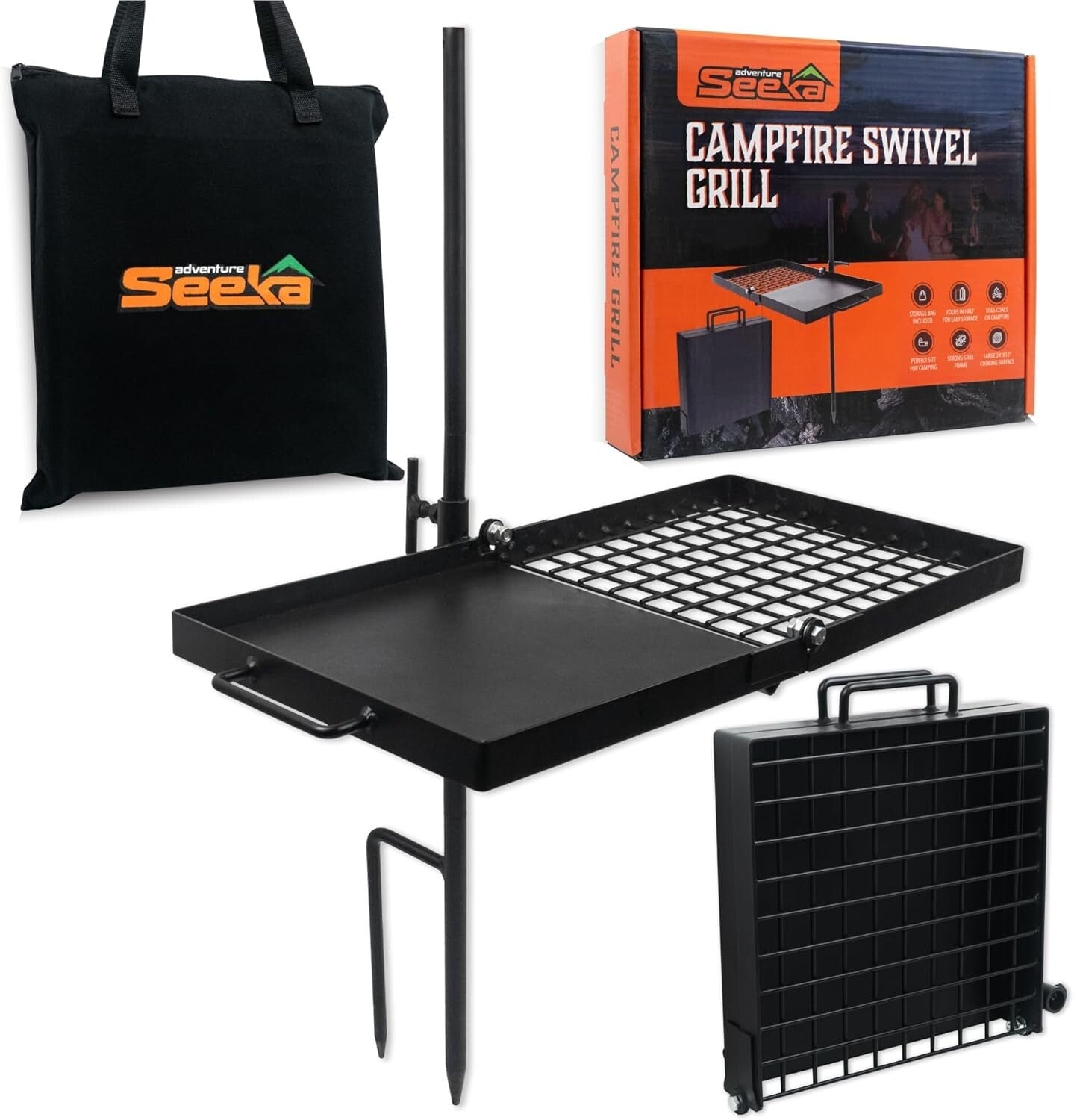 Versatile 24" Campfire Grill & Griddle - Adjustable Height for Outdoor Cooking