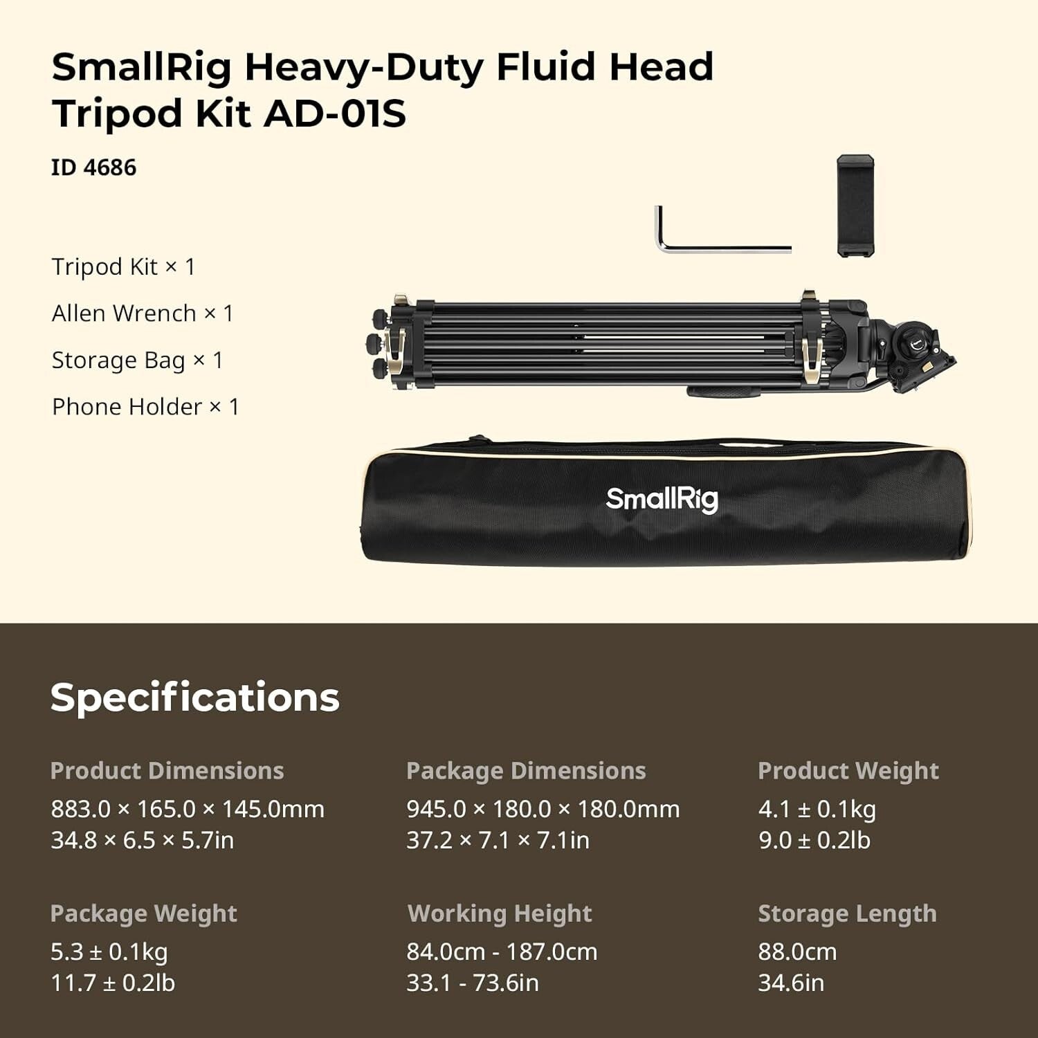 Professional Aluminum Tripod 74" with Quick Release Plate and Smooth Fluid Head