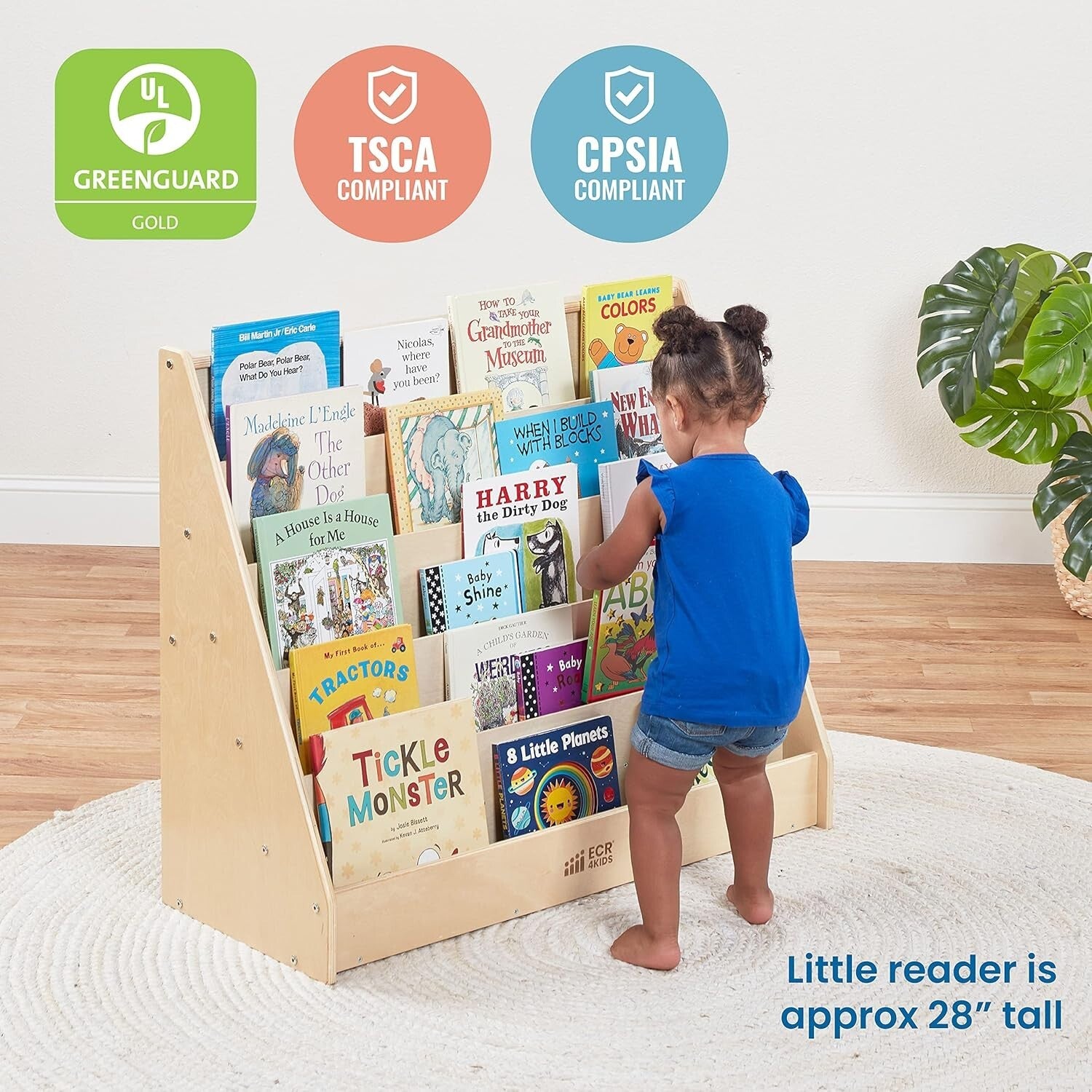 Natural Birch Kids Bookshelf with 5 Shelves - Classroom & Playroom Essential