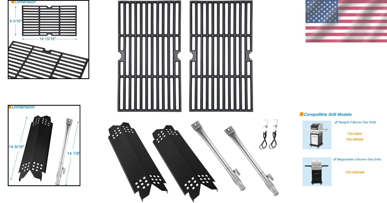 Nexgrill 2-Burner Grill Repair Kit: Includes Grates, Burners & Heat Plates