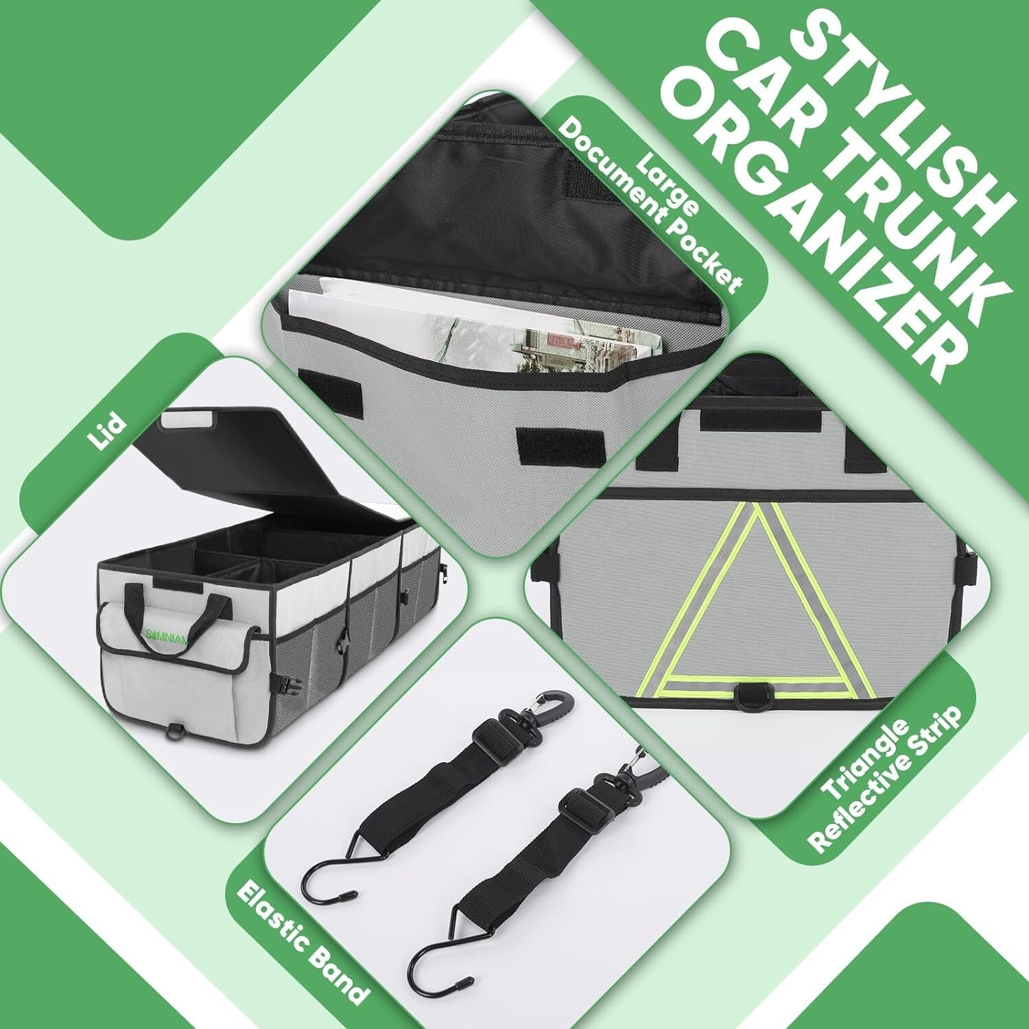 Heavy-Duty Collapsible Car Trunk Organizer with 4 Compartments & Insulated Bag