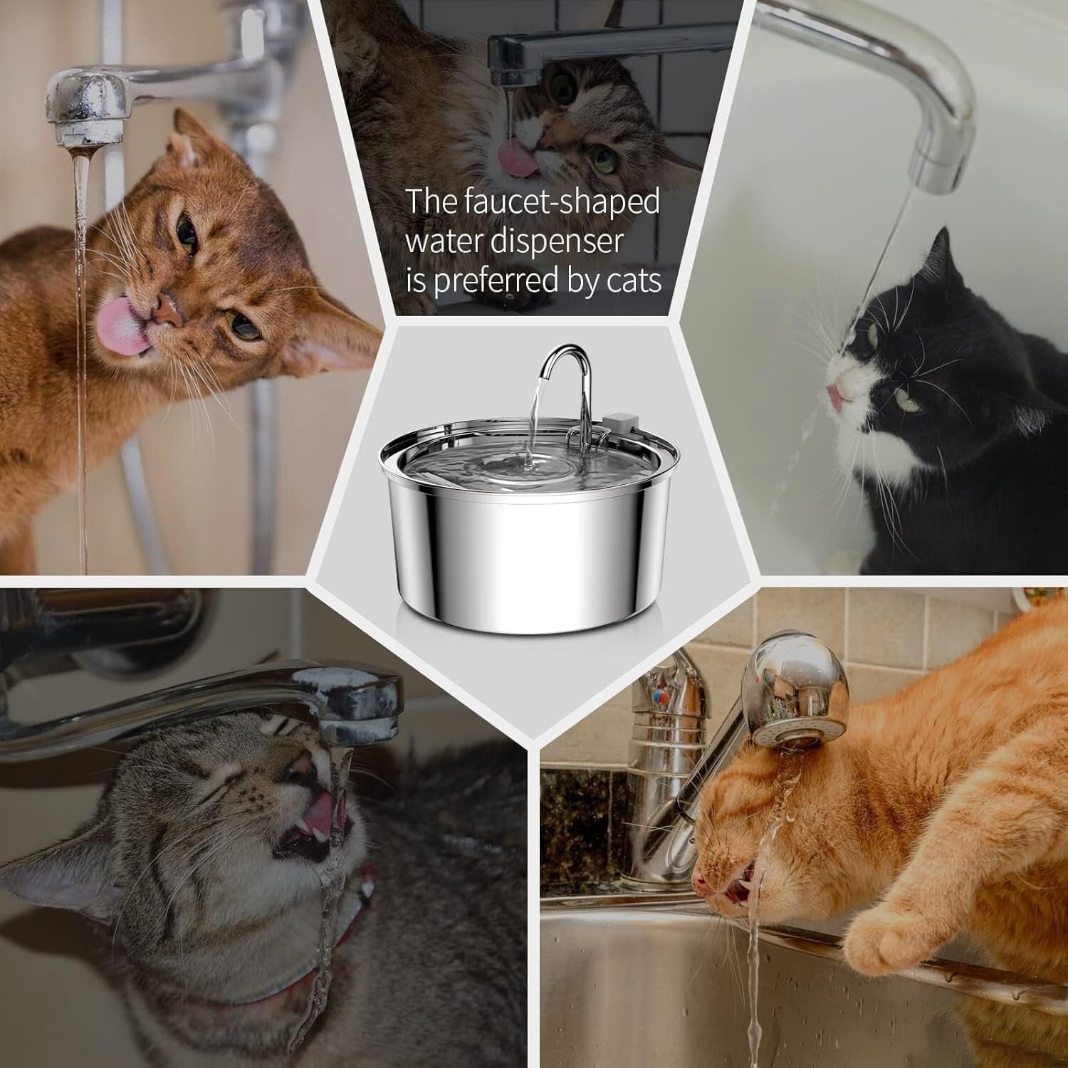 Large 3.2L Stainless Steel Pet Water Fountain - Includes 8 Replacement Filters