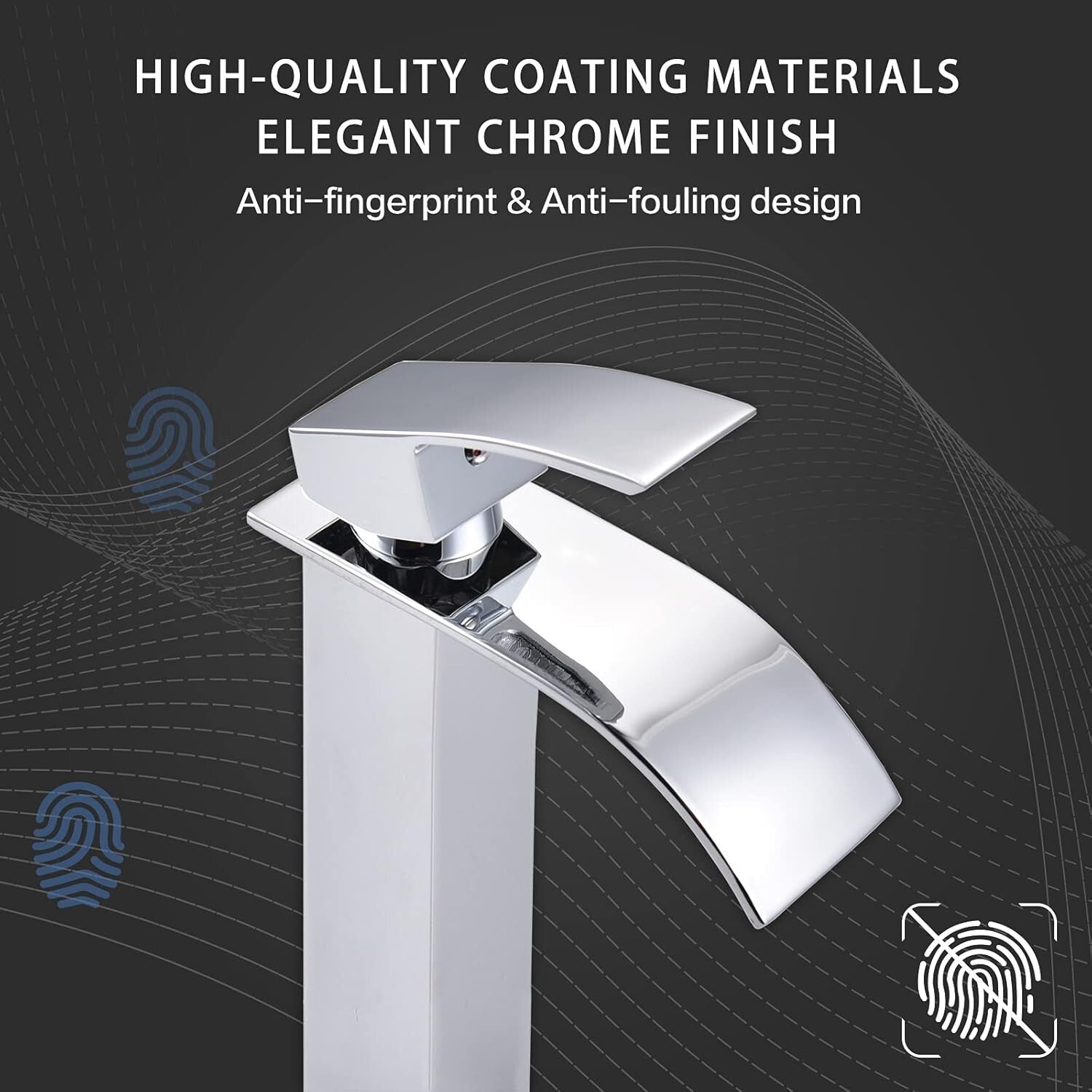 Water-Saving Chrome Bathroom Vessel Sink with Elegant Waterfall Feature