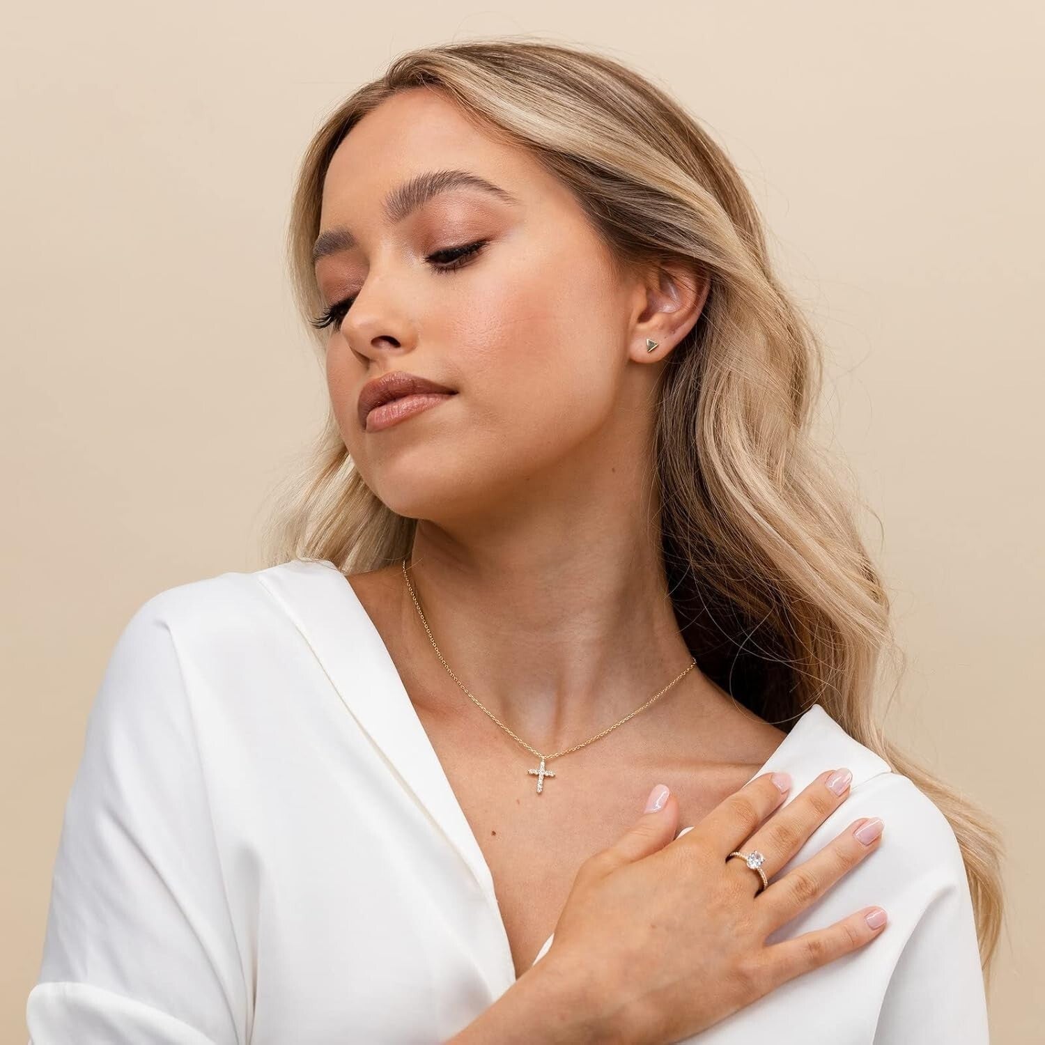 Eco-Friendly 14K Gold Cross Necklace with Adjustable Slider Chain for Women