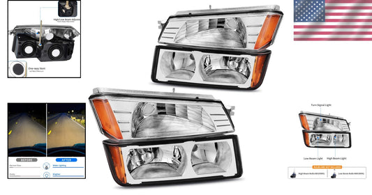 Direct Fit Headlight Assembly with Amber Reflector for Chevy Avalanche 2002-2006