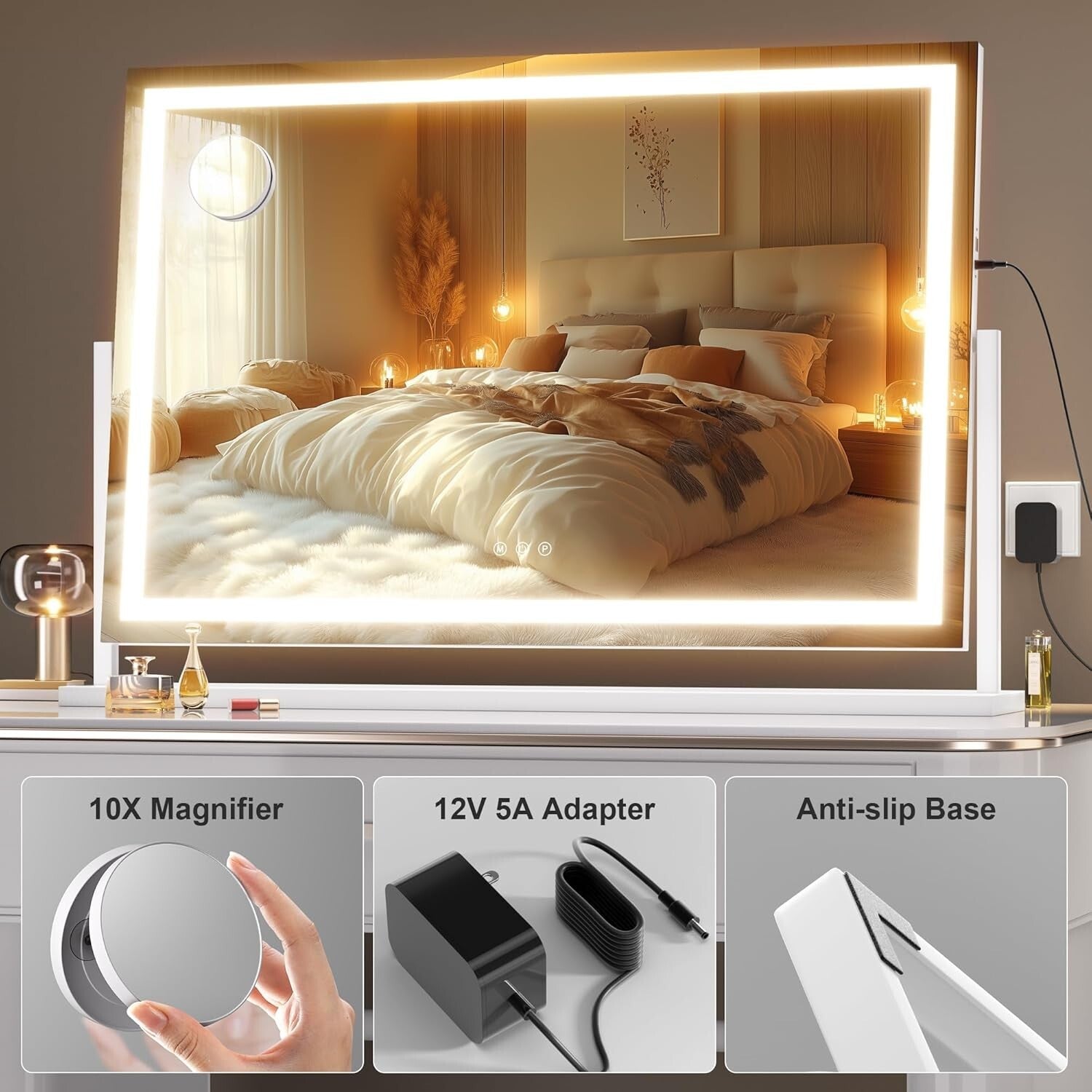 Modern LED Makeup Mirror with 10X Magnification - USB and Smart Touch Features
