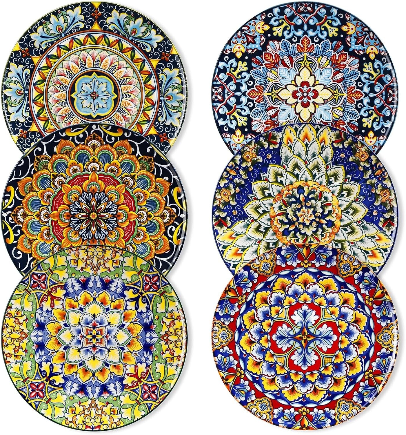 Artistic Bohemian Plate Set of 6 - 8.5-Inch Ceramic Dinnerware for All Occasions