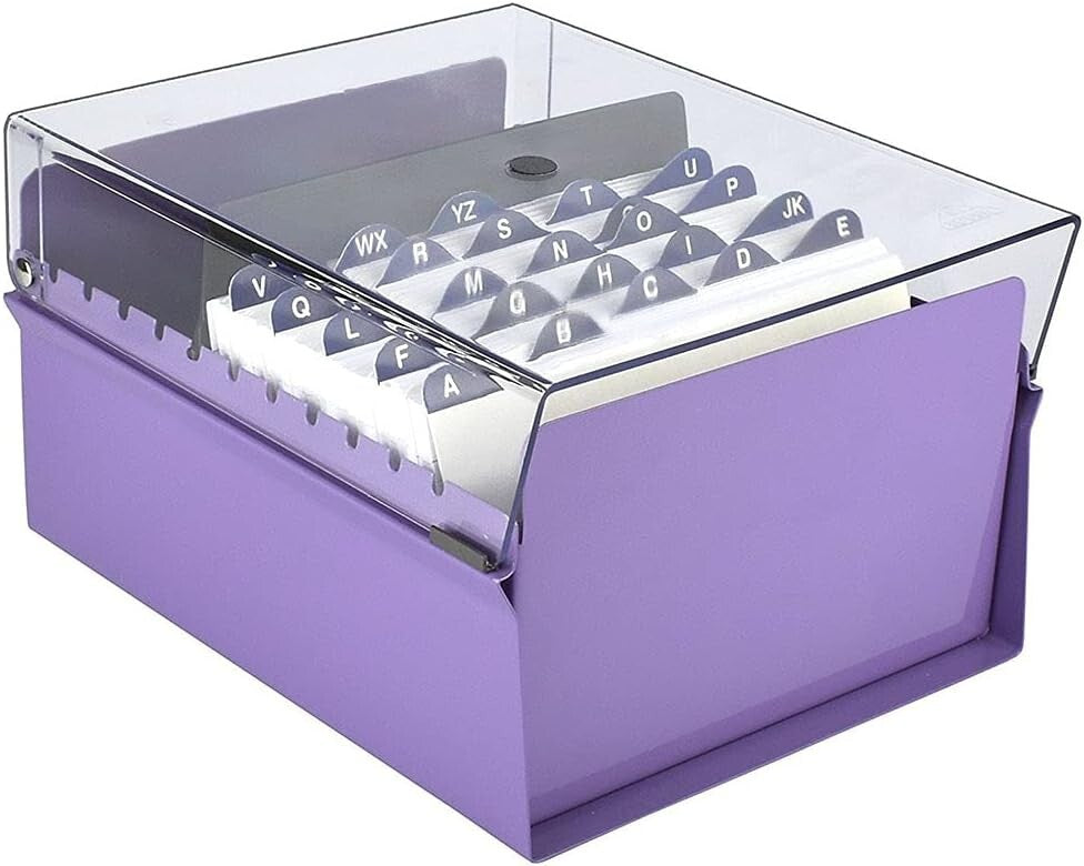 5x8 Heavy Duty Index Card Box - Purple with Crystal Lid for Organized Storage