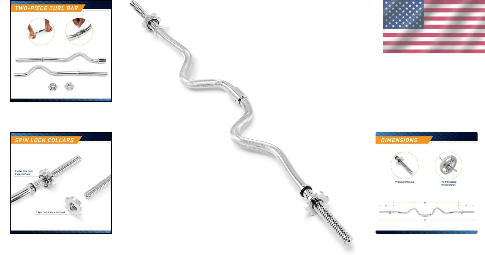 Ergonomic 47" Curl Bar with Knurled Grip - Ideal for Strength Training Sessions