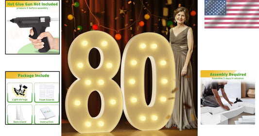 Brilliant 4Ft Neon Number 80 - Easy to Assemble Party Backdrop Decoration
