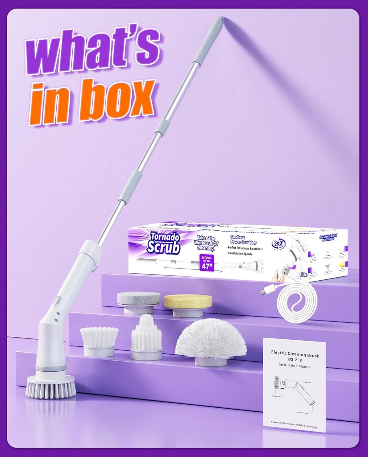 Adjustable Rotary Floor Brush Set with Waterproof Design & Powerful 25W Motor