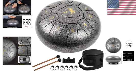 10-Inch Titanium Alloy Steel Tongue Drum with Mallets & Carry Bag - C Key