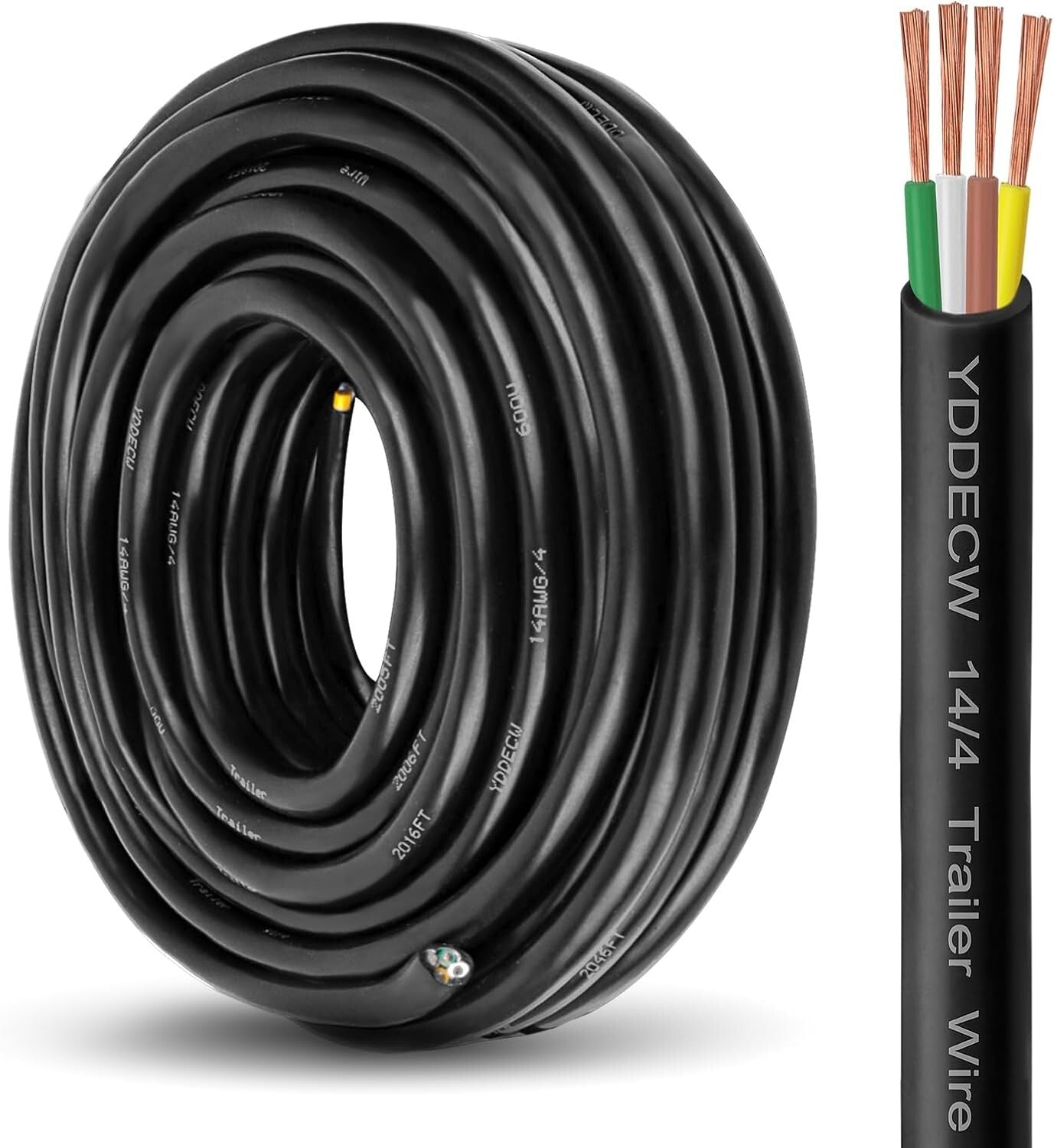Heavy-Duty 14 Gauge 4 Conductor Copper Cable - 50FT Insulated Wiring for RVs