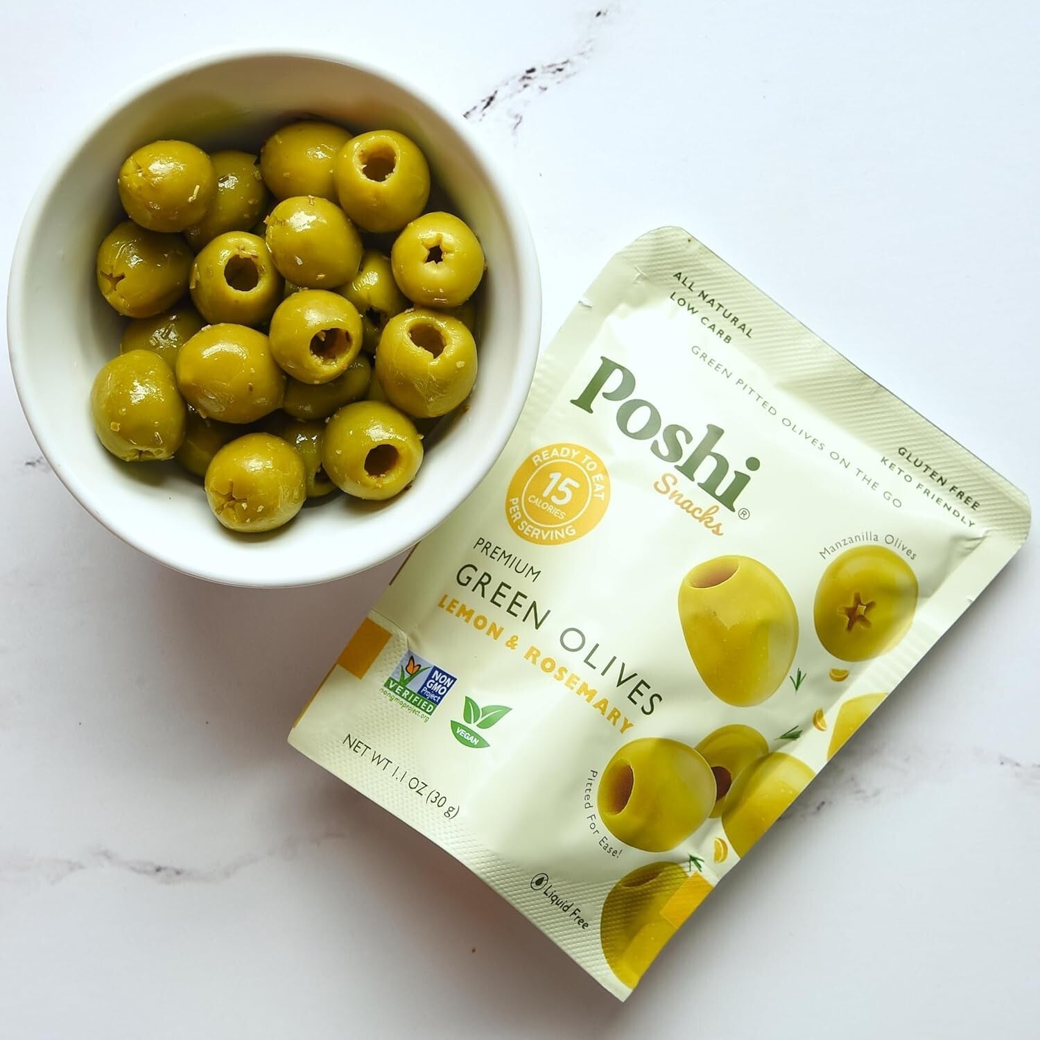 Delicious Green Olives, Lemon & Rosemary - Gluten-Free, Paleo-Friendly 30 Pack