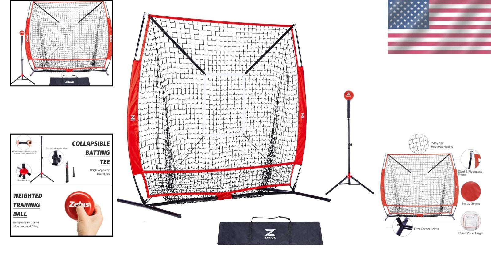 Knotless Polyester Baseball Net & Adjustable Tee for Indoor/Outdoor Training Fun