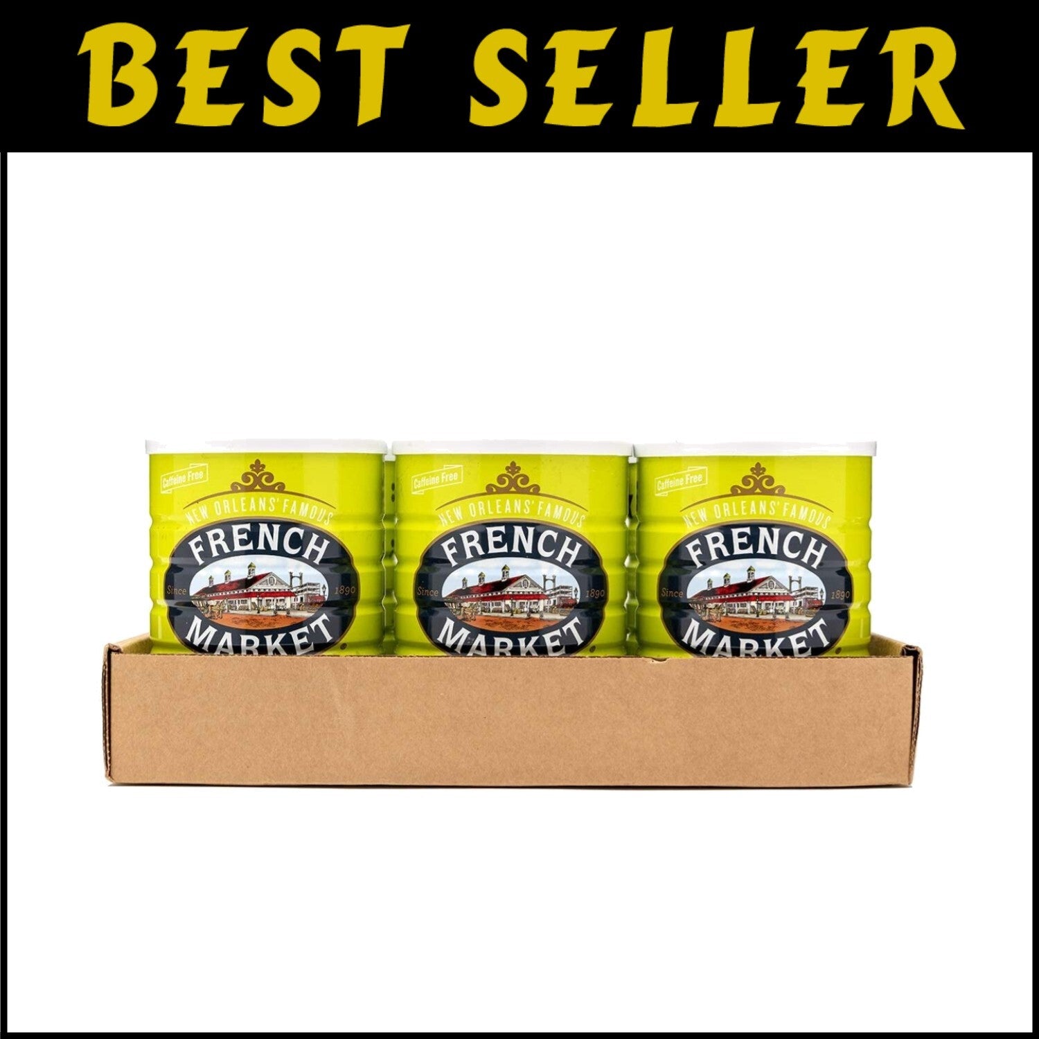 French Dark Roast Chicory - 6 x 16oz Cans, Caffeine-Free New Orleans Tradition