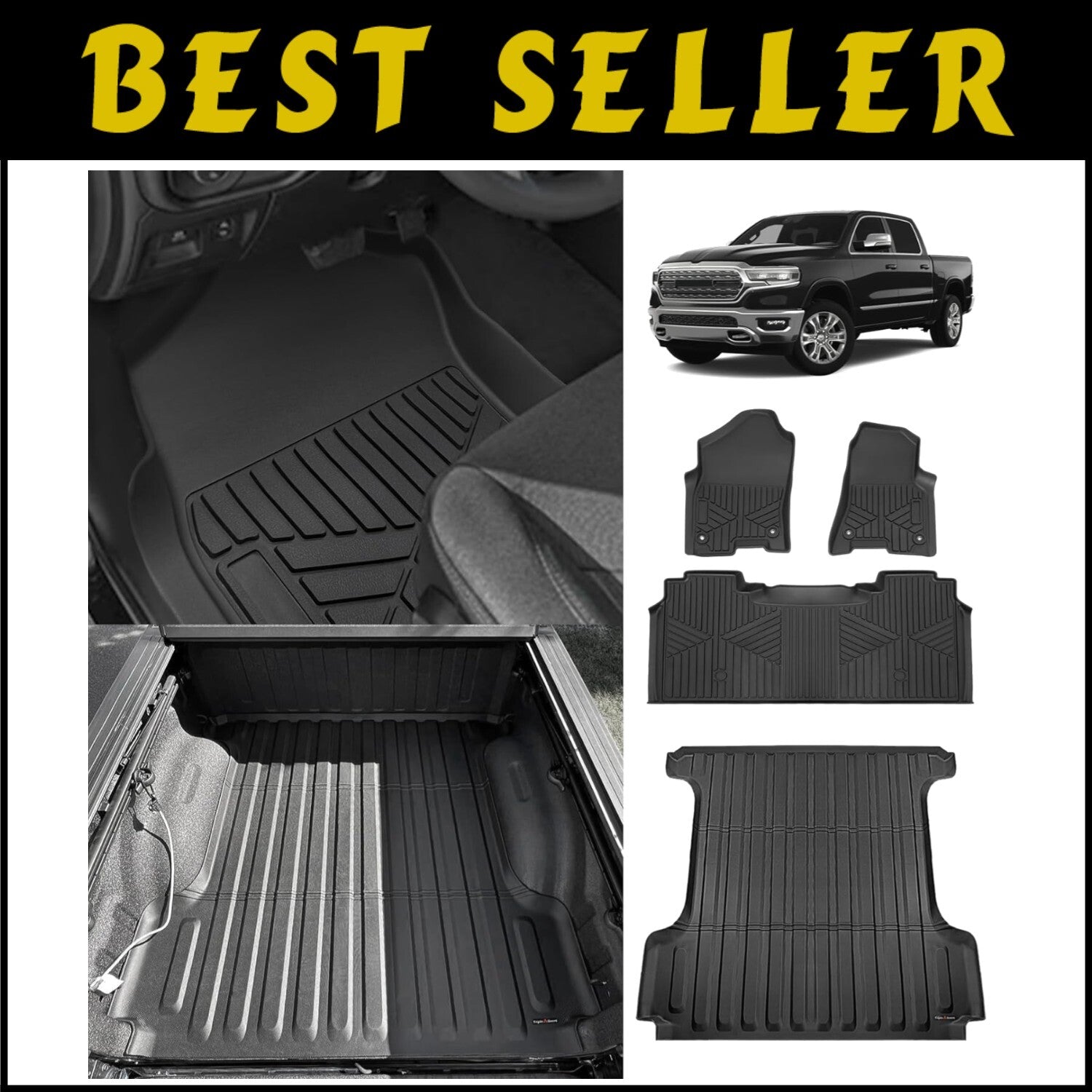 All-Weather TPE Truck Bed Mat & Full Set for 2019-2025 RAM 1500 Accessories