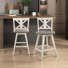 Load image into Gallery viewer, Set of 2 Rustic Solid Wood Swivel Counter Stools with Foot Rest - White Finish