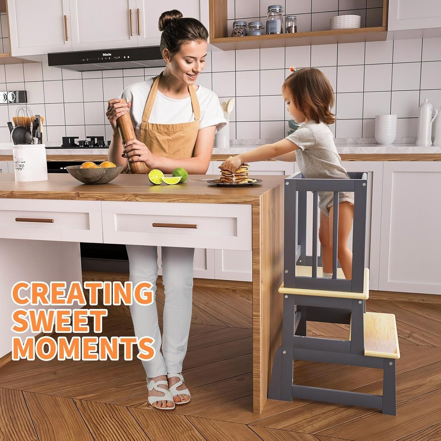 Child-Friendly Kitchen Stool with Non-Toxic Safety Features - 2025 Gray Design