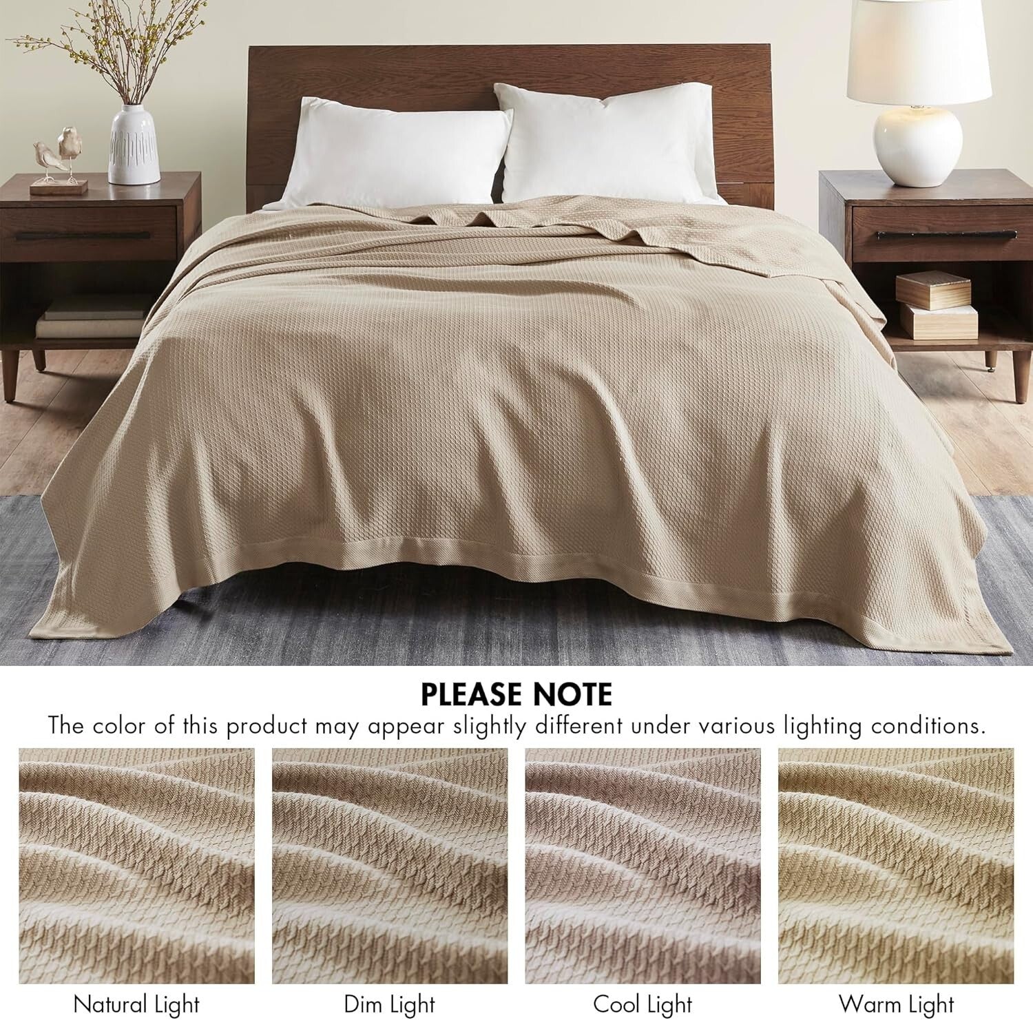 Elegant Solid Khaki Cotton Blanket - 100% Egyptian 90"x90" Perfect for Any Room