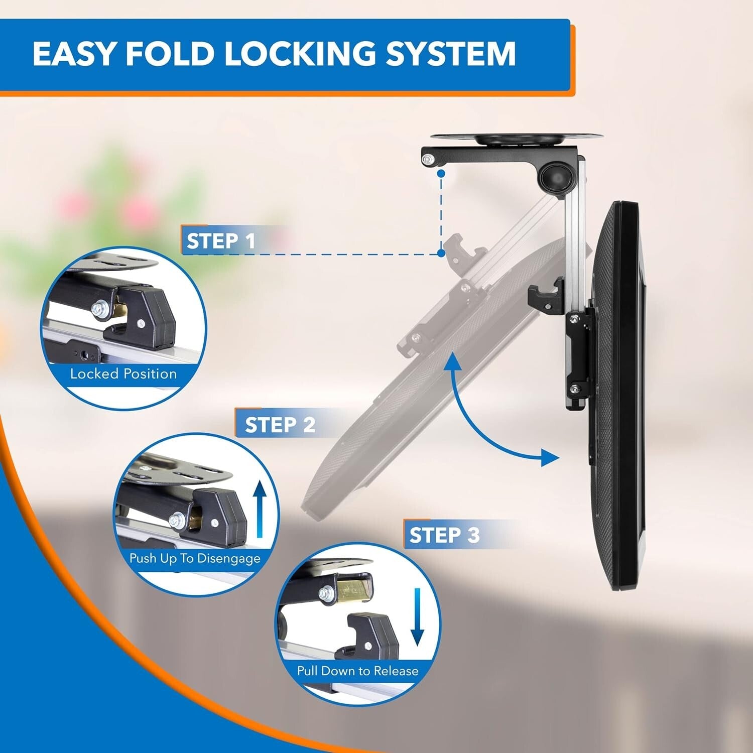 Adjustable Flip Down TV & Monitor Mounting Solution - 90° Tilt for Small Spaces