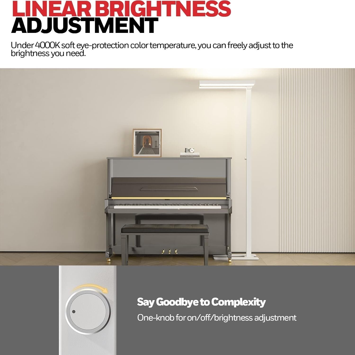 Elegant 100W Dimmable Floor Lamp - 10400LM Standing Light for Reading & Relaxing