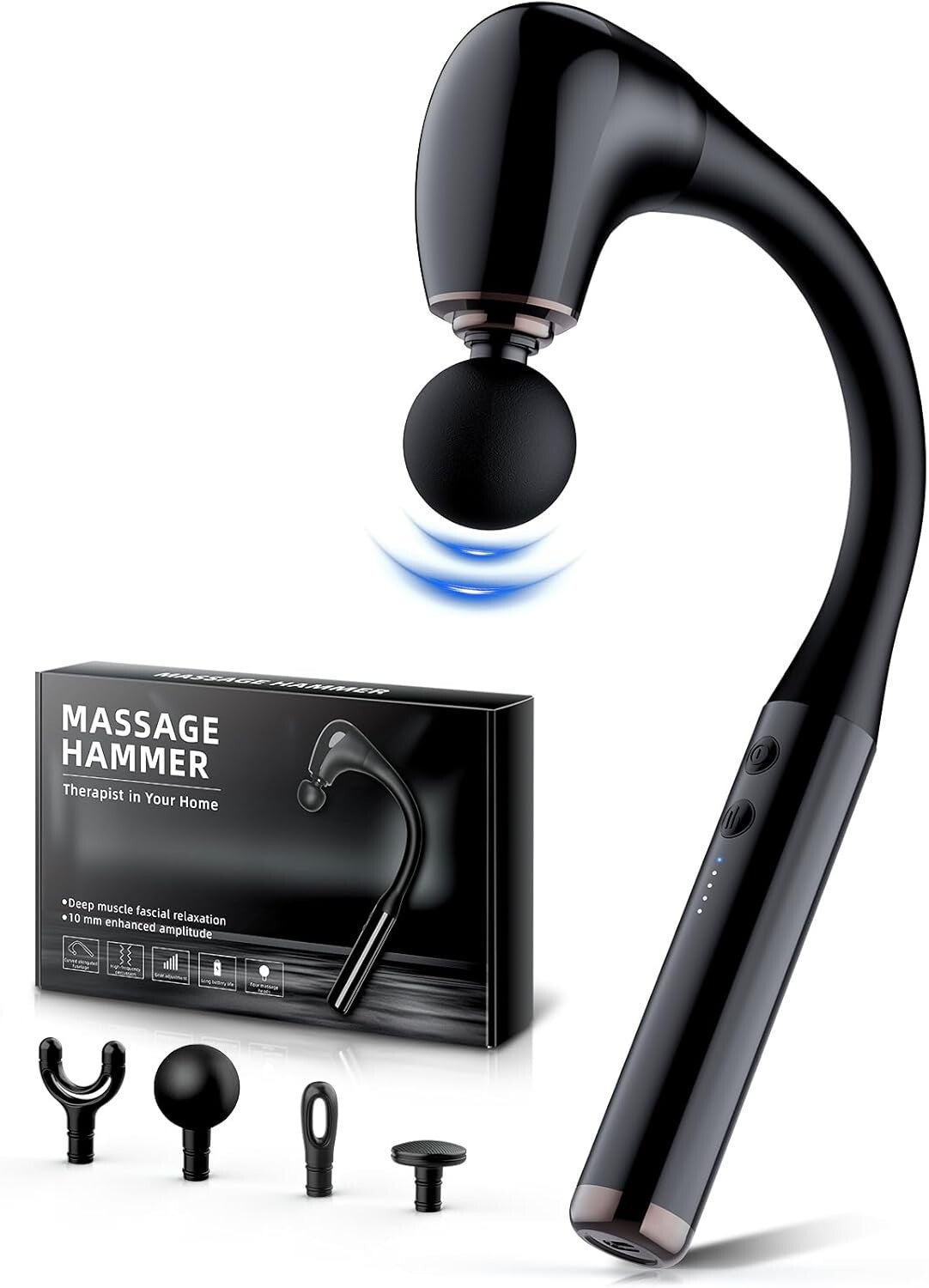 Rechargeable Deep Tissue Massage Gun with Extension Handle and 5 Speed Settings