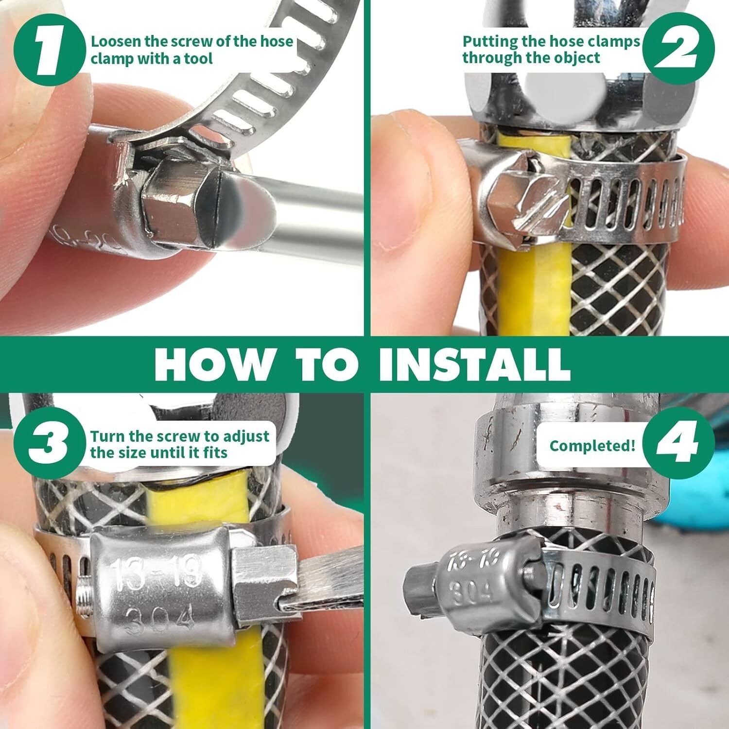 Durable 175PCS Adjustable Hose Clamps, 1/4"-2" for Automotive & Garden Needs