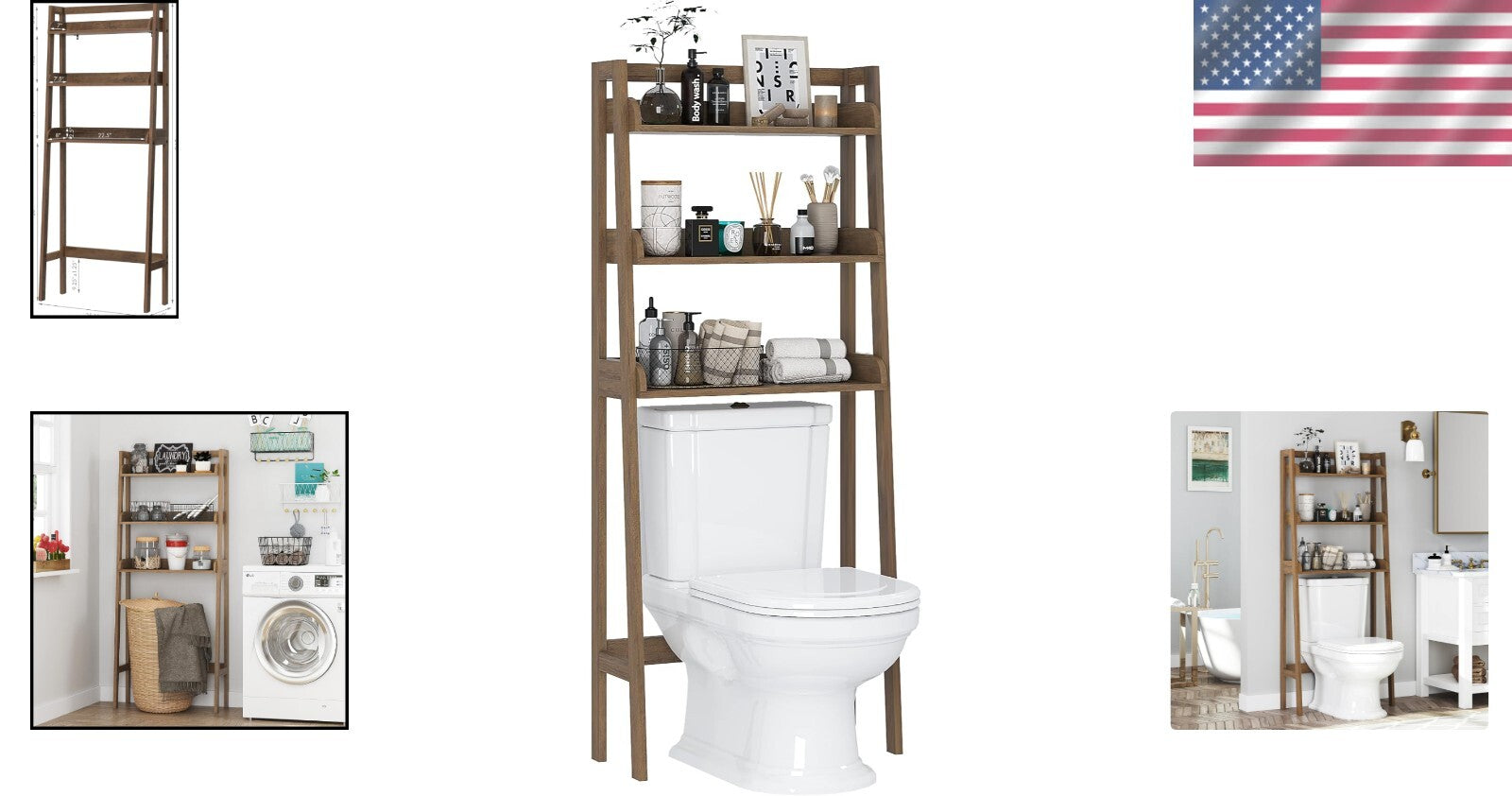 Durable 3-Tier Over Toilet Shelf - Engineered Wood Bathroom Storage Solution