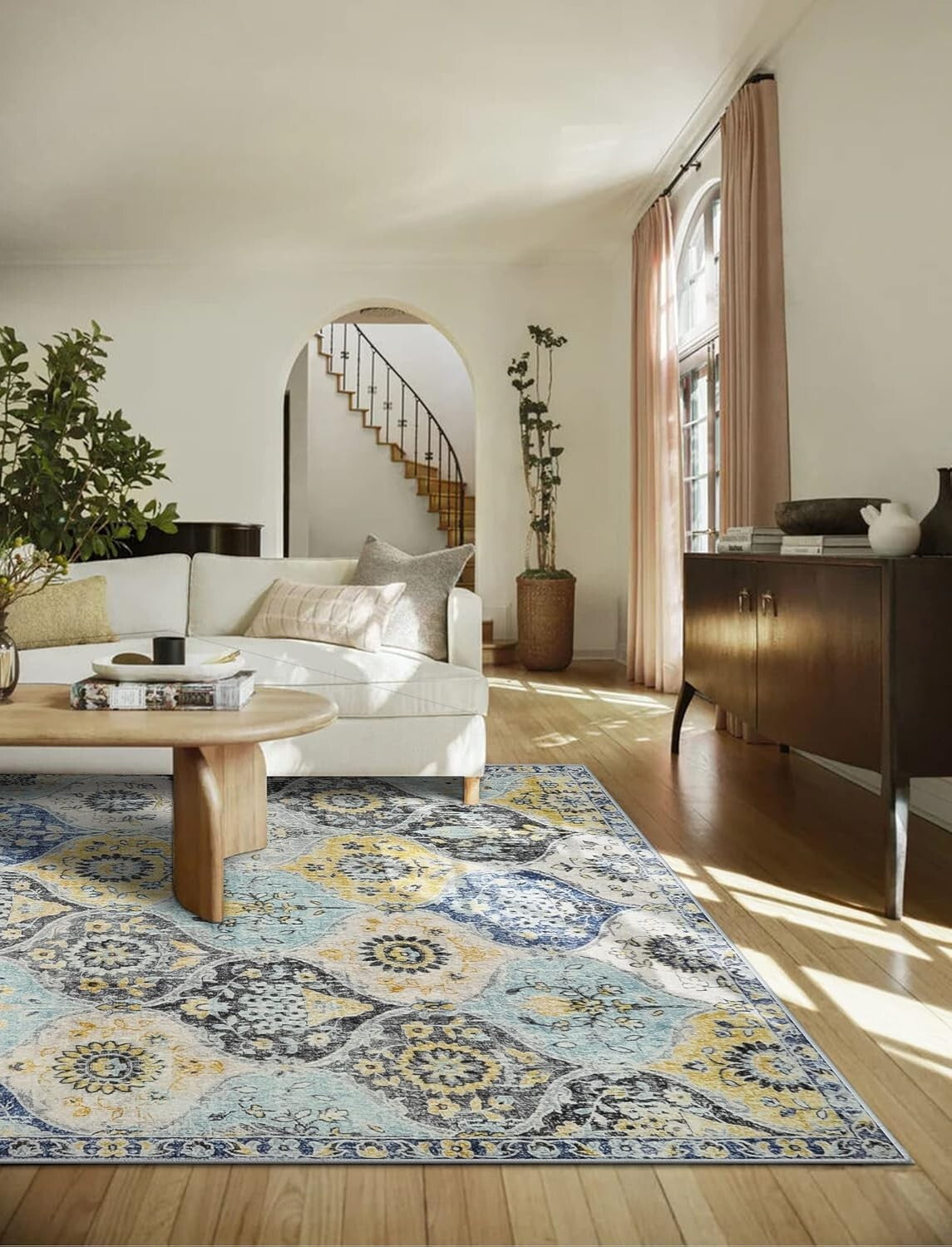 Durable 5x7 Washable Area Rug – Non-Slip Floral Pattern for High Traffic Areas