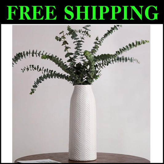 Vintage-Modern Ceramic Flower Vase - 17.7" Tall for Home and Office Decor