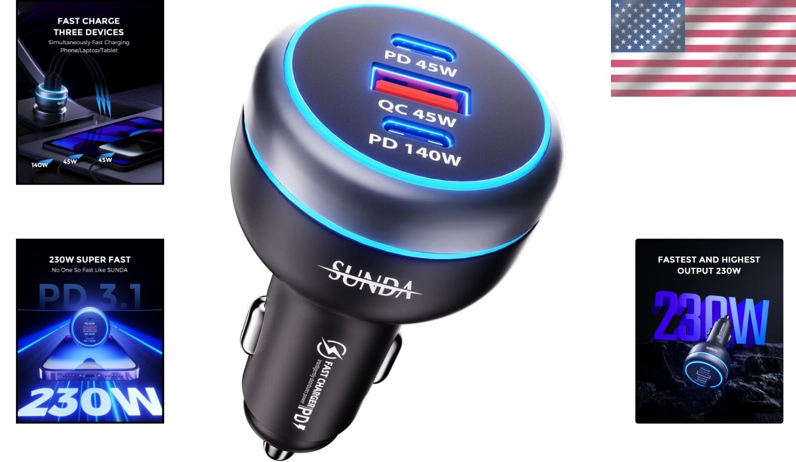 Super Fast Car Charger: 230W USB-C with QC 3.0 & Dual Ports for Fast Charging