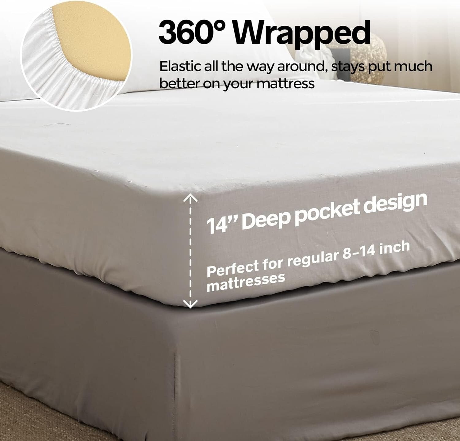 Durable Queen Linen Fitted Sheet - 14" Deep Pocket for Secure Fit - White