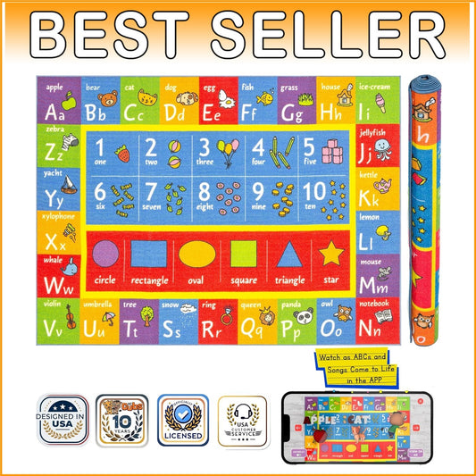 Multi Color Shapes & Numbers Area Rug for Children - Non-Slip Educational Decor